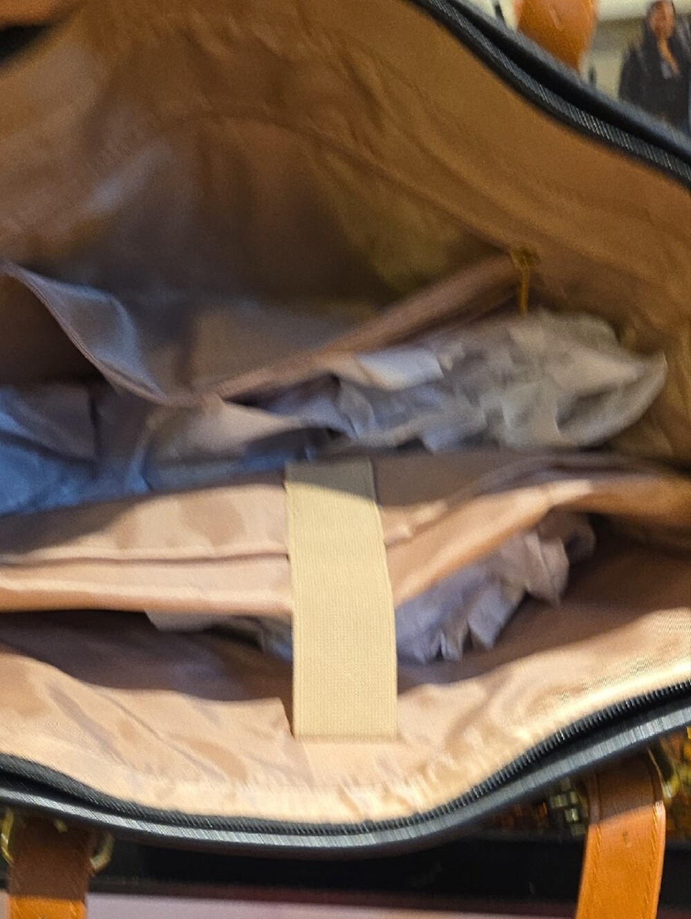 Spacious Black Tote with Tan Interior and Straps - Picture 5 of 8